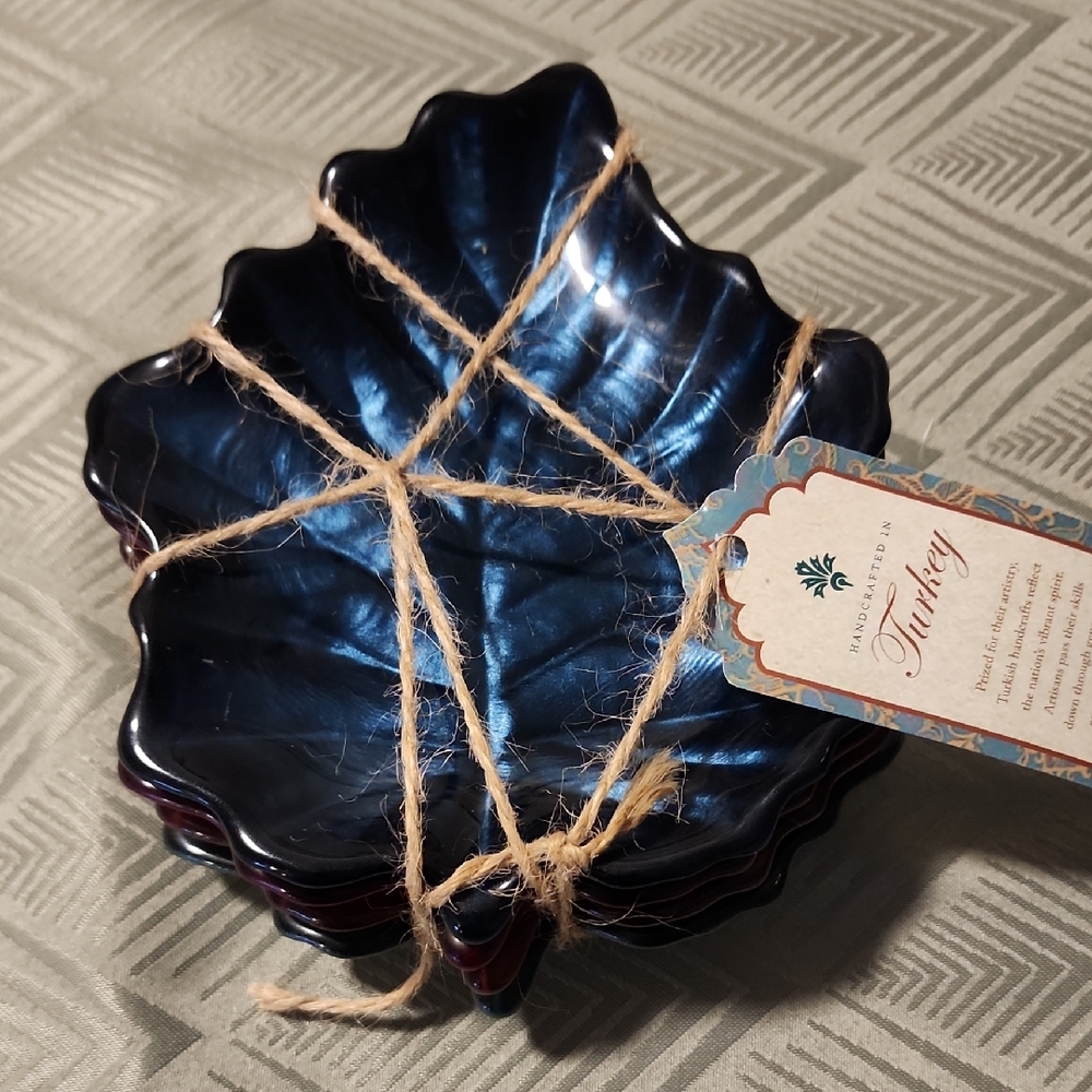 Handcrafted In Turkey Fall Leaf Dessert Dish Set Of 4, Colorful